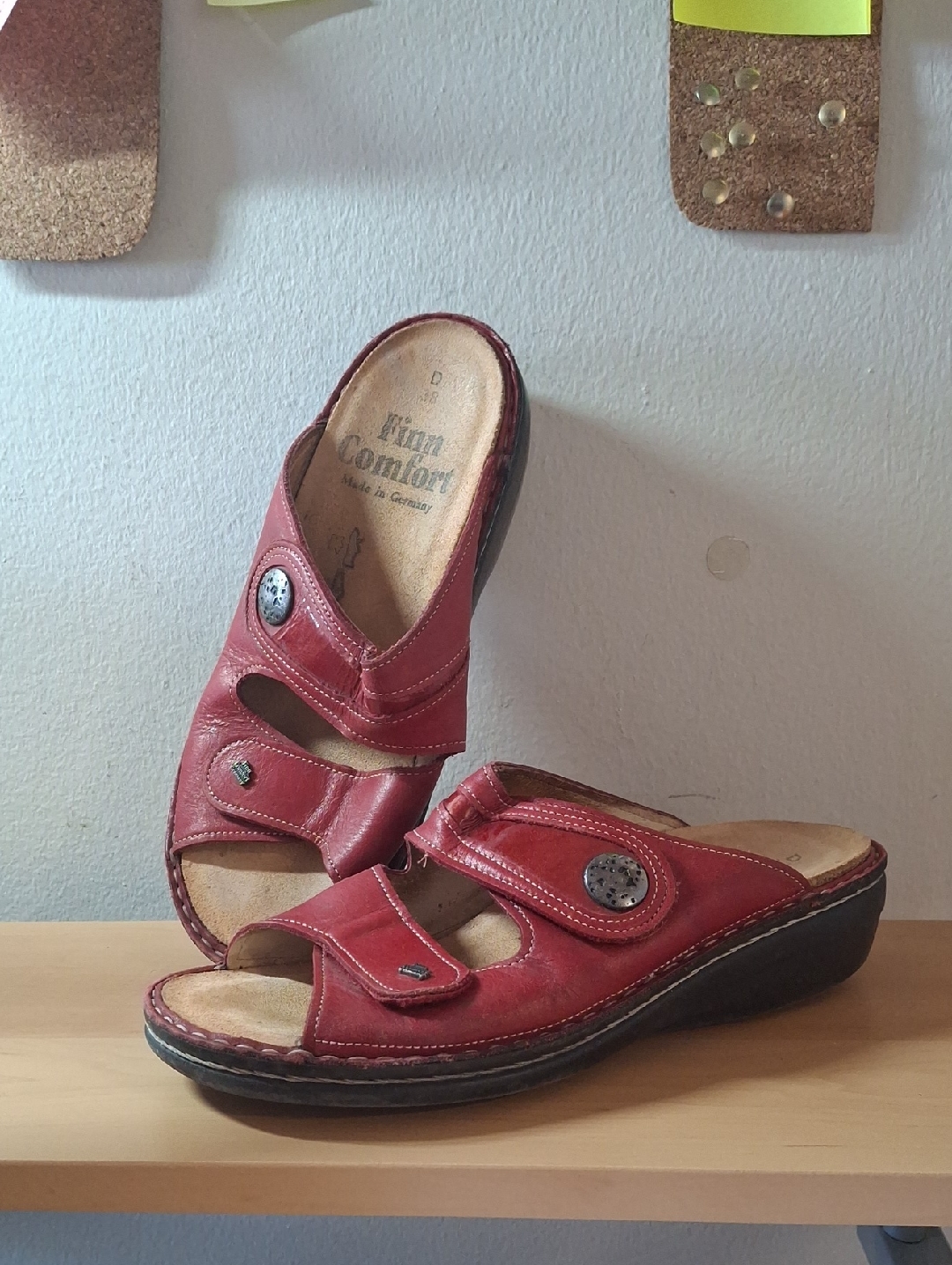 Finn Comfort Mira Red Leather Slides Sandals Orthopedic Eu 38 Us 7-7.5